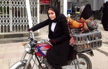 موتورسواری الناز شاکردوست با مرغ و خروس + عکس