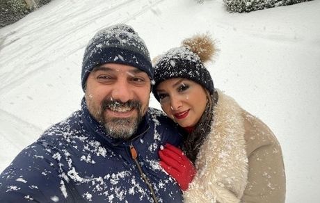 سلفی برفی برزو ارجمند و همسرش + عکس