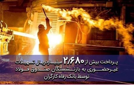 پرداخت غیرحضوری بیش از 2.680 میلیارد ریال تسهیلات به بازنشستگان صندوق فولاد توسط بانک رفاه کارگران